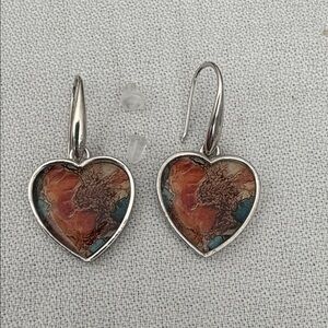 Silver Heart Earrings with Multicolor Faux Inlay